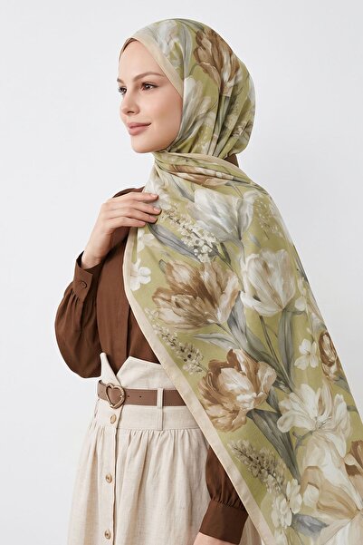 InStyle Çiçek Desen Dijital Bambu Kraş Şal - Açık Sarı