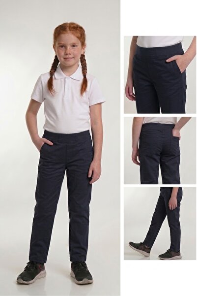 NACAR STORE Pantaloni de școală din pânză cu talie reiată pentru copii, unisex