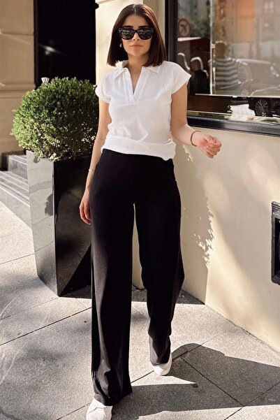 Moda4x4 Women's Clothing Black Spanish Style Wide Leg, Elastic Waist, Soft Te...