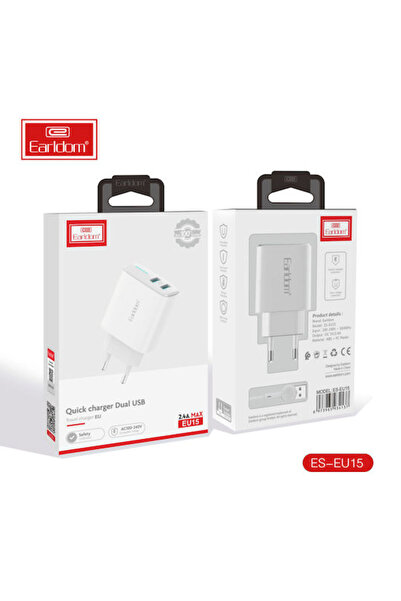 Earldom Φορτιστής με 2 θύρες USB-A και καλώδιο USB-C Λευκό (ES-EU15)