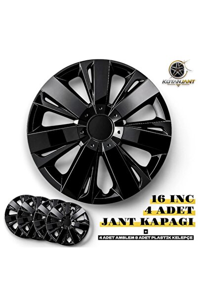 Kotanjant VOLKSWAGEN JETTA 16 Inc Jant Kapağı 4'lü Set Piano Black + 4 Amblem...