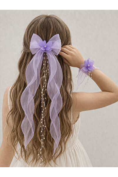 stil+o aksesuar.com Pearl White Organza Tulle Bow Hair Clip and Bracelet Set ...