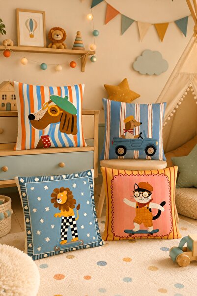 EVPANYA Traveling Animals Patterned 4-Piece Children's and Baby Pillowcase Set