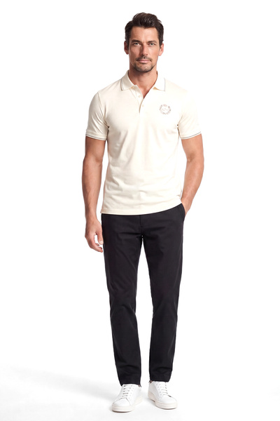 PAUL&SHARK Men's Regular Fit Logo Embroidered Cotton Short Sleeve Ecru Polo C...