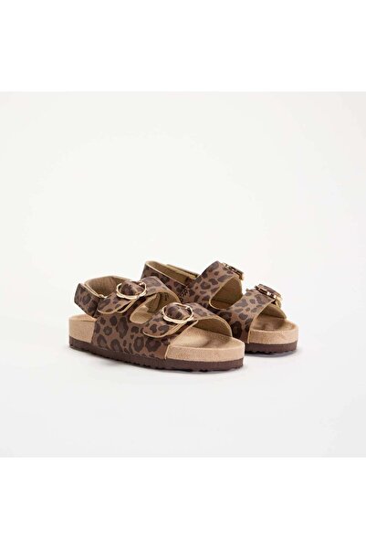 KIABI Double-strap sandals with 'leopard' print BROWN