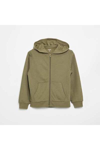 KIABI Plain Zip-Up Hoodie GREEN