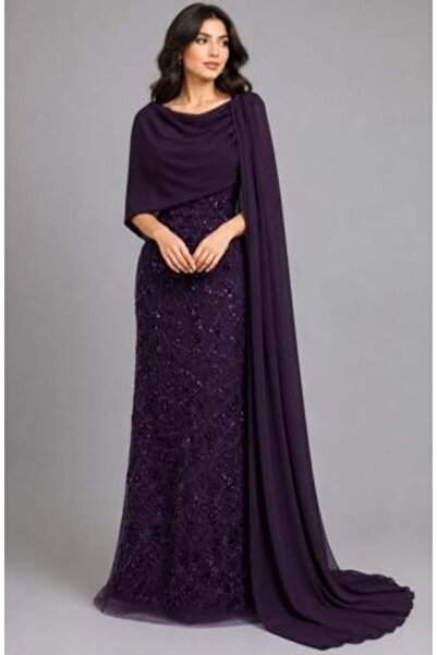 BASMA FASHION فستان سهرة أنيق مطرز باللون الأرجواني الفاتح