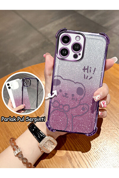 SLIMFELT iPhone 14 Pro Max Uyumlu geçişli parlak ayı desenli yumuşak kılıf, b...