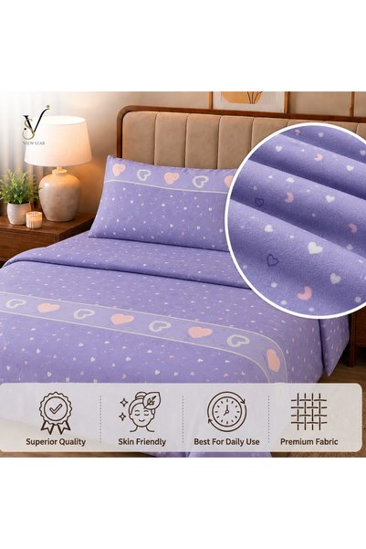 View star 4 Piece Microfiber Bedding Set, 1 Printed Duvet Cover, 1 Fitted Sheet & 2 Pillow Covers, Soft Breathable Fade Resistant (Heart Print)