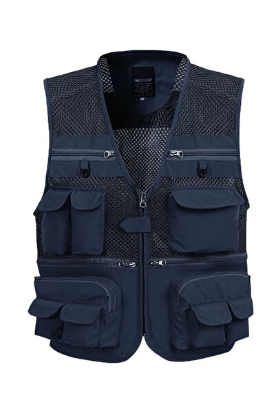 OEM Blue vest with zipper and pockets for outdoor activities, 3XL
