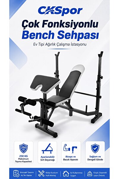 CKSpor Çok Fonksiyonlu Bench Press Sehpası Biceps ve Bacak Aparatlı Ağırlık Ç...