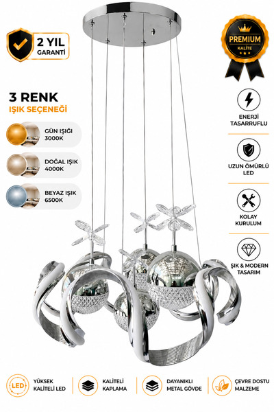 İnnovationLight A+Kalite 3 Renk Modlu 4 Toplu Krom Sarkıt LED Avize Oturma/Mi...