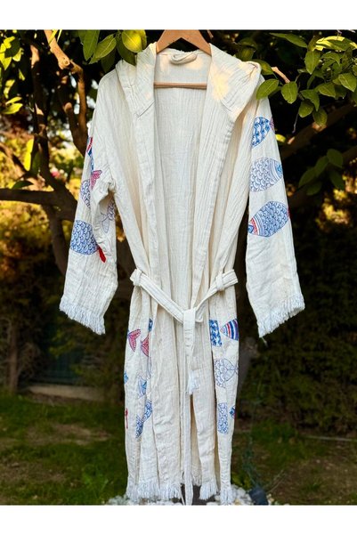 violet storee Violet Store Muslin Cotton Bathrobe Bath,Beach,Pool Summer,Winter Hooded Bathrobe Unisex-Water Absorbent-Fish Pattern
