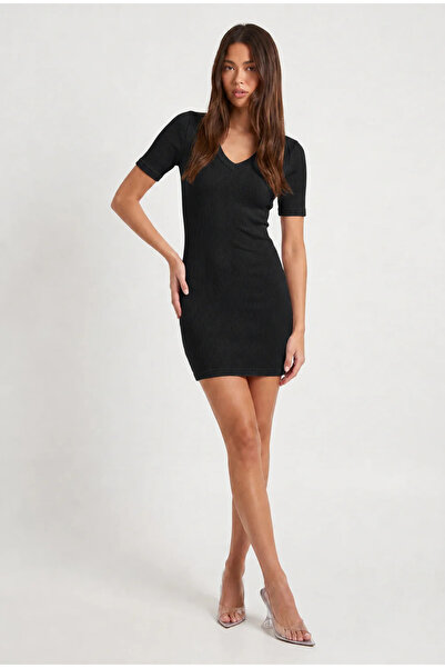 UNIQVIBE Organic Cotton Black Ribbed Dress