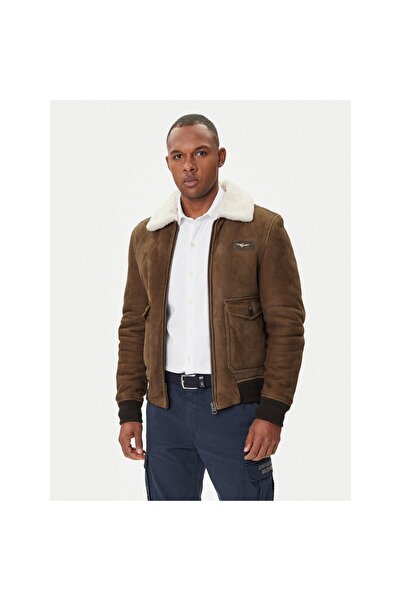 Aeronautica Militare Geacă de piele pentru bărbați 252PN0163U100893 Maro