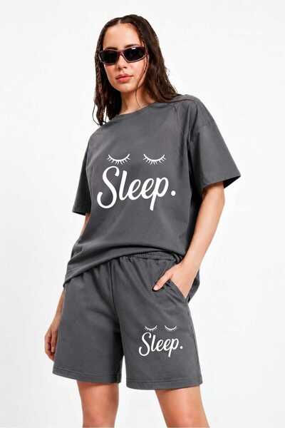 ZAVIXO Women's Sleep Printed Shorts and Oversize Short Sleeve T-Shirt Shorts Set