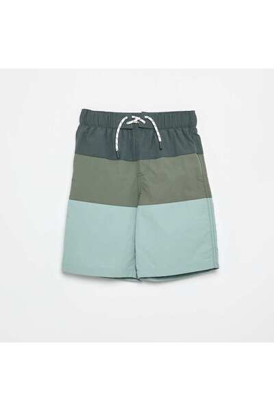 KIABI Long Striped Swim Shorts KHAKI