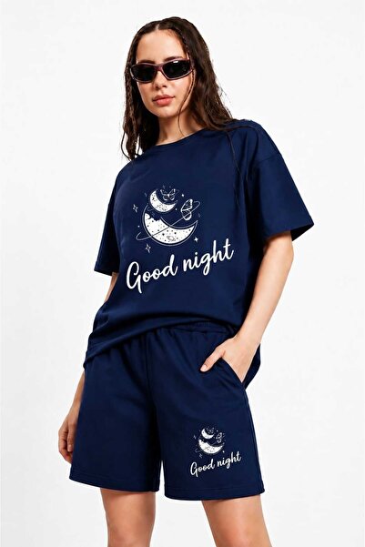 ZAVIXO طقم شورت نسائي مطبوع عليه Good Night مكون من قطعتين بأكمام قصيرة وتي ش...