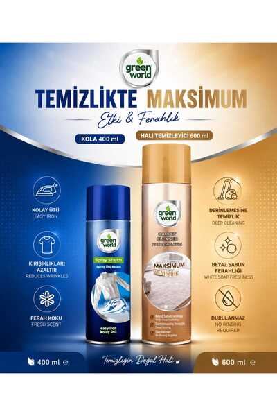 lider kozmetik Green World Halı Temizleyici 600 ml ve Sprey Ütü Kolası 400 ml