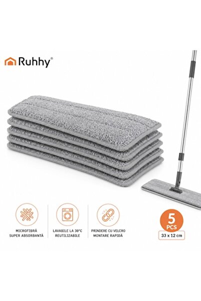 Ruhhy Set de 5 rezerve pentru mop, 33 x 12 cm, microfibră super absorbantă, r...