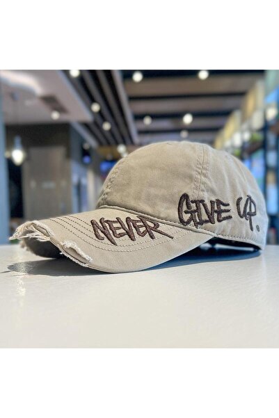 valkyrie Unisex Beige Never Give up Embroidered Baseball Hat Adjustable Vinta...