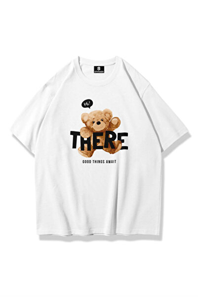 STYKEER Unisex Oversized T-Shirt "Teddys" Printed Loose Fit White T-Shirt