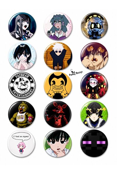 Punky Store Trend-20 15'li Anime Oyun Karakter Rozet Seti Kawaii Manga Rozet Pin