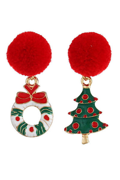 VeeShop Asymmetrical Christmas earrings, Christmas tree, wreath and sleighs