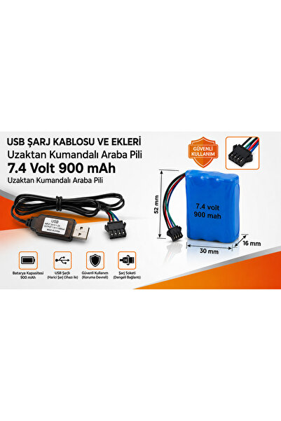 MAMSHOP 7.4v 900 Mah 14500 4 Kablolu JSTSM 4P soketli Oyuncak Pili ve yanında...