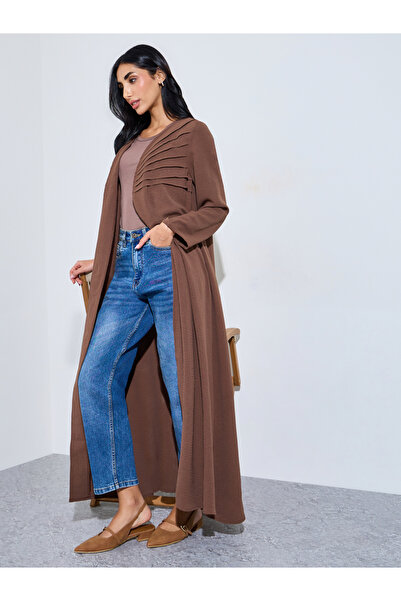 Amirah By Styli Front Open Abaya With Pin Tuck Detail At Front