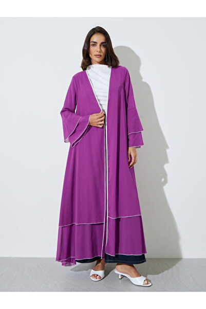 Amirah By Styli Purple Layered Sleeves Open Front Abaya