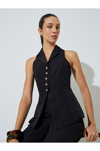 Styli Black Racer Neck Waistcoat