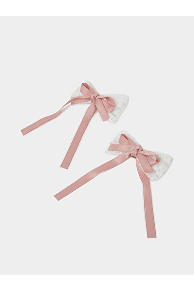 Styli Pack Of 2 - Girls Pink Lace Bow Hair Clips