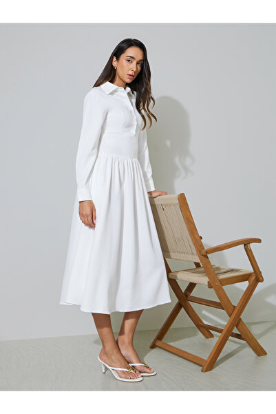 Styli White Long Sleeve Shirt Midi Dress