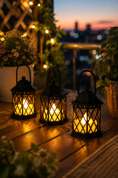 OVERMAX Dekoratif Mini LED Fener 10 cm – Sıcak Beyaz Işıklı Balkon, Masa ve P...