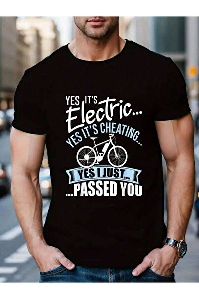 9TAY تي شيرت رجالي أسود 100% قطن بطبعة Yes It's Cheating E-Bike للدراجات الكه...