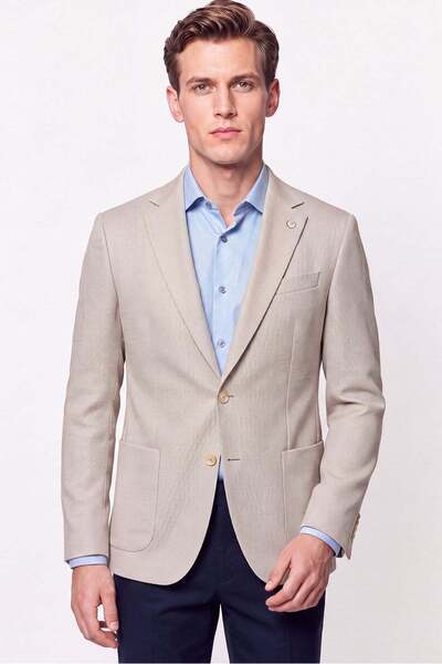 Efor Comfort Fit Pocket Pocket Flexible Cotton Beige Blazer Jacket C 740
