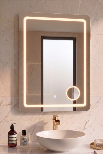 ROOMART Banyo Ayna Üst Dolabı, Gün Işığı Kumlamalı Dokunmatik Ledli Ayna, 60x...