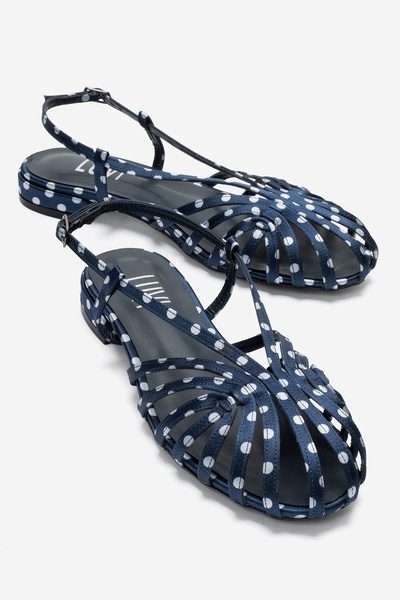 LuviShoes Sandale de damă LISS bleumarin alb cu buline