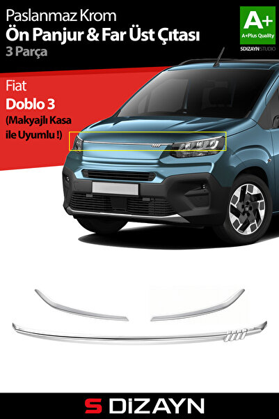 S Dizayn S-Dizayn Fiat Doblo 3 Krom Ön Panjur ve Far Üzeri Çıta Seti 3 Prç. 2...