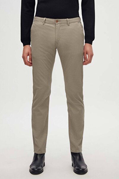 Damat Slim Fit Bej Düz Pamuklu Likralı Chino Pantolon