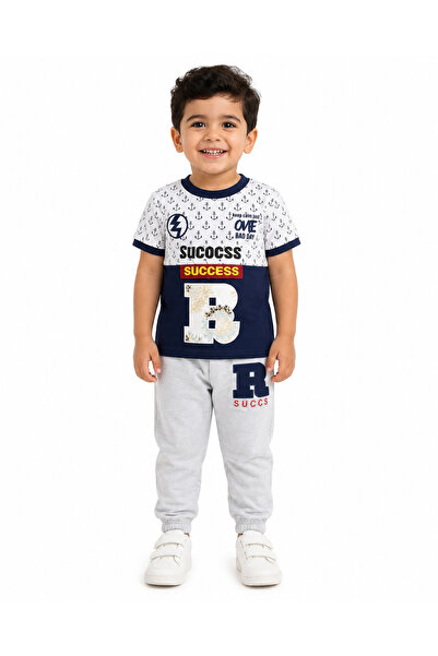 Generic Boys 2-Piece T-Shirt and Jogger Trousers Set, Teal & Navy | Short Sle...