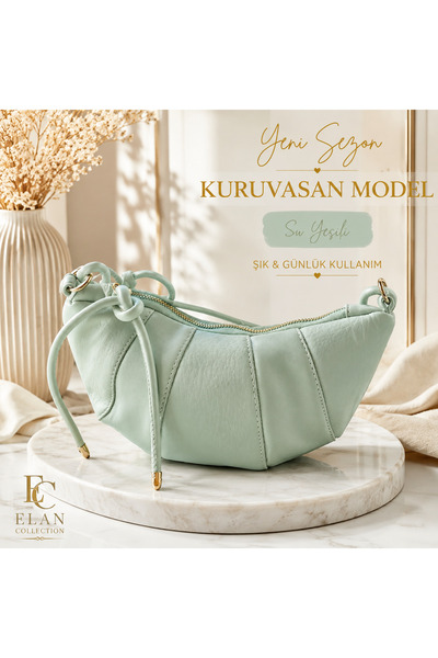 Kadın YENİ SEZON Premium Yumuşak Suni Deri Kuruvasan Model Çapraz Ve Omuz Çantası Su Yeşili (Turkuaz)