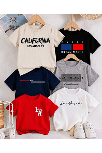 MORNİNG KİDS Boy's 6-Piece Advantageous Package Printed Crew Neck Combed Cott...