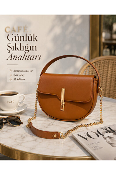 ZİVORA Women's Gold Lockable Chain Strap Hand and Shoulder Bag