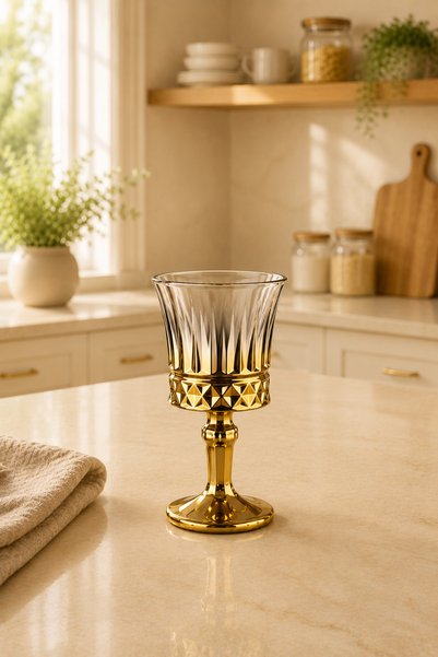 LOVAL Small Coffee Glass Set with Stand 80 ml 6 Pieces Gold Gift Dowry Box