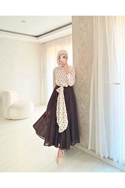BELLASTORE Polka Dot Patterned Shirt & Pleated Skirt Set