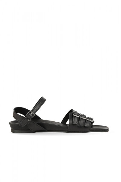 BUENO Black Leather Women's Flat Sandals