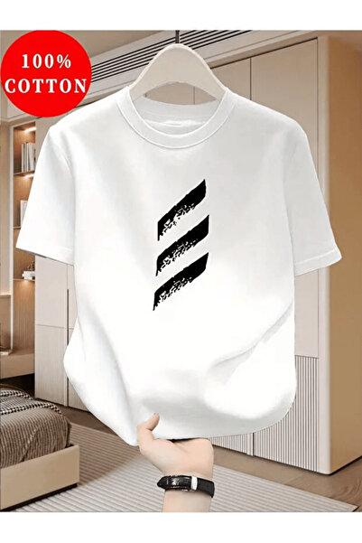 Generic Brand Geometric Three Lines Printed Casual T-Shirt