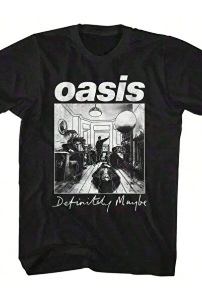 23ERVA تي شيرت مطبوع عليه نص "Definitely Maybe" على خلفية سوداء، تي شيرت نسائ...